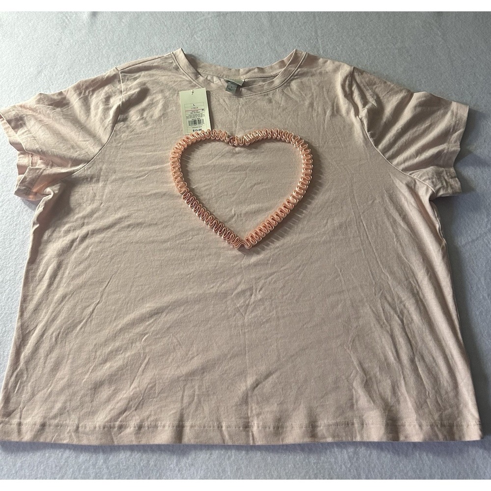 A New Day Women's Pink with Heart Tee Shirt Size L NWT